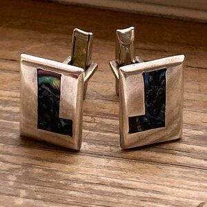 COPY Signed midcentury sterling silver & abalone cufflinks